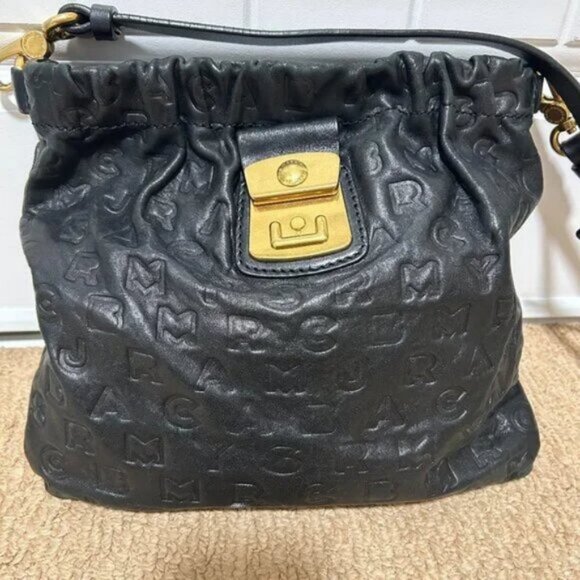Marc by Marc Jacobs Leather Dreamy Letter Embossed Crossbody Bag Black - Picture 3 of 15